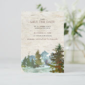 Save The Date Rustic Mountain Forest Noël Sauvez la date (Debout devant)