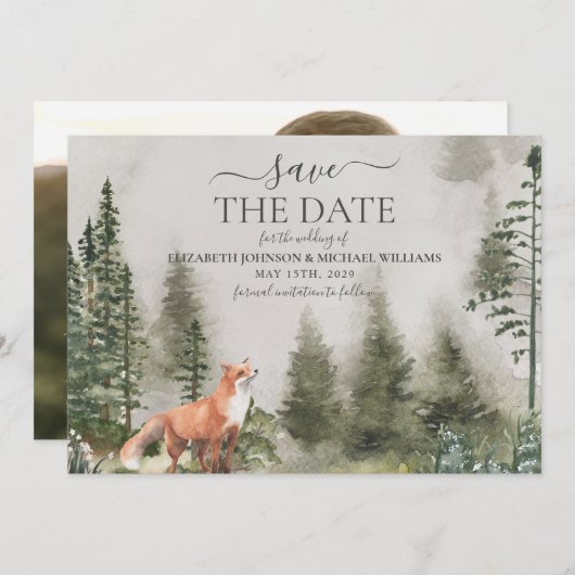 Save The Date Rustic Mountain Forest Photo Mariage Enregistrer L (Devant / Derrière)