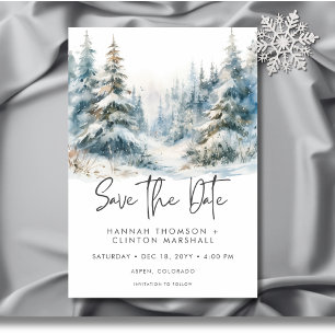Save The Date Rustic Mountain Winter Scene Aquarelle Photo