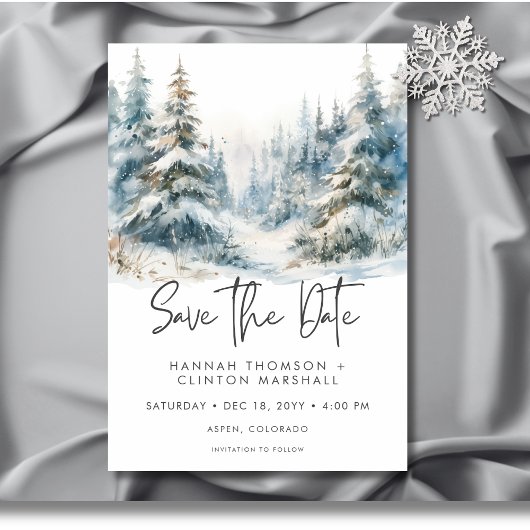 Save The Date Rustic Mountain Winter Scene Aquarelle Photo