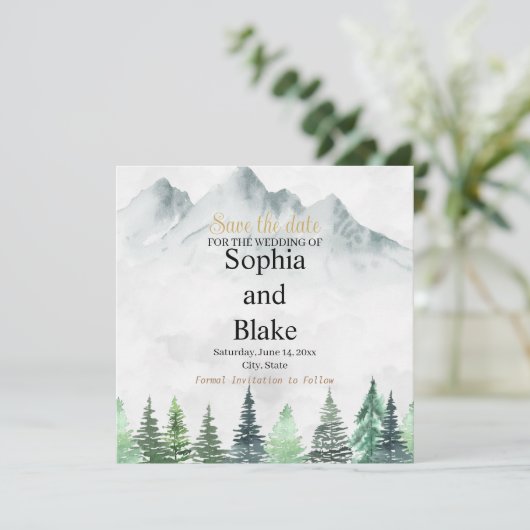 Save The Date Rustic Mountains et Mariage d'aquarelle de forêt (Debout devant)