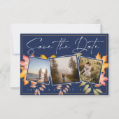 Save The Date Rustic Navy Blue Fall quitte trois Mariage photo (Devant)
