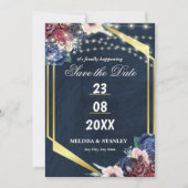 Save The Date Rustic Navy Blue Gold String Mariage (Devant)