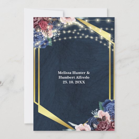 Save The Date Rustic Navy Blue Gold String Mariage (Dos)