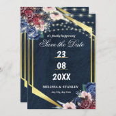 Save The Date Rustic Navy Blue Gold String Mariage (Devant / Derrière)