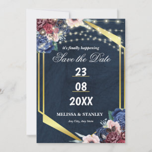 Save The Date Rustic Navy Blue Gold String Mariage