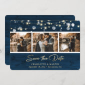 Save The Date Rustic Navy Mariage De Bois Bleu Photo Enregistrer (Devant / Derrière)