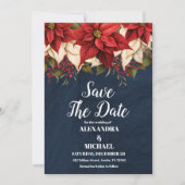 Save The Date Rustic Navy Poinsettia Floral Mariage de Noël (Devant)