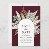 Save The Date Rustic Pampas Eucalyptus Arch Burgundy Wedding (Devant)
