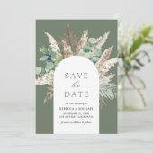 Save The Date Rustic Pampas Eucalyptus Arch Sage Green Wedding (Debout devant)