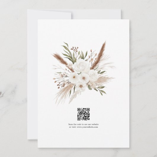 Save The Date Rustic Pampas Grass Boho Bohemian Wedding QR Code (Dos)