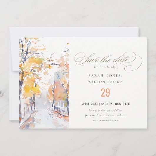 Save The Date Rustic Pastel Automne Automne Mariage Paysage d'au (Devant)