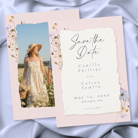 Save The Date Rustic Pink Romantic Wildflower Wedding Photo