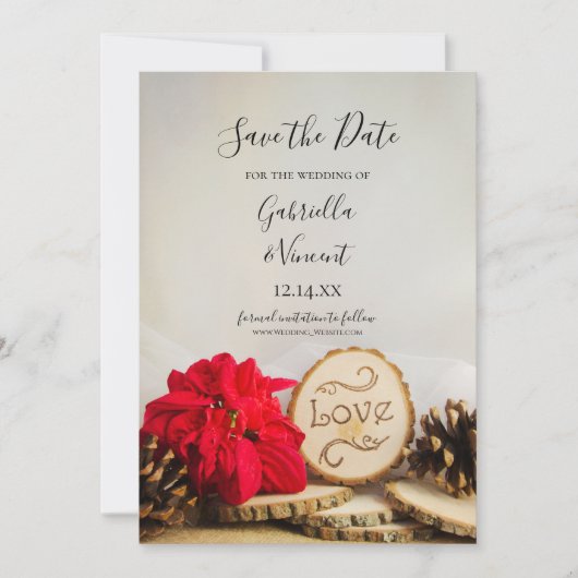 Save The Date Rustic Poinsettia Woodland Winter Enregistrer la d (Devant)