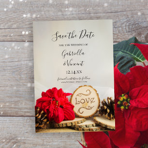 Save The Date Rustic Poinsettia Woodland Winter Enregistrer la d