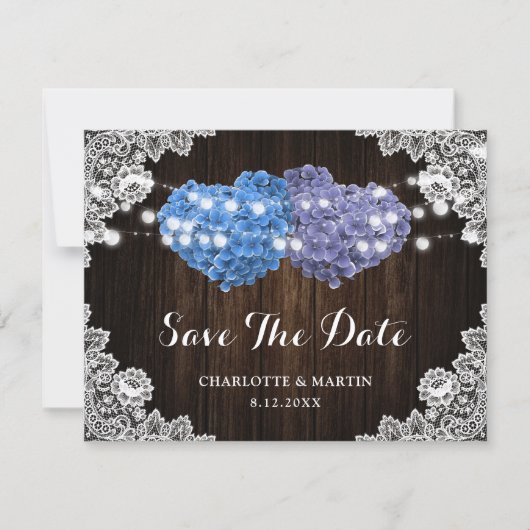 Save The Date Rustic Purple and Blue Floral Wedding (Devant)