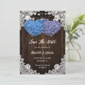 Save The Date Rustic Purple Blue Hydrangea Rustic Wood Wedding (Debout devant)