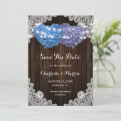 Save The Date Rustic Purple Blue Hydrangea Rustic Wood Wedding (Debout devant)