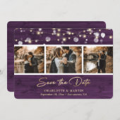 Save The Date Rustic Purple Wood Mariage Photo Enregistrer La Da (Devant / Derrière)