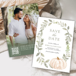 Save The Date Rustic Sage Green Citrouille blanc Photo Mariage
