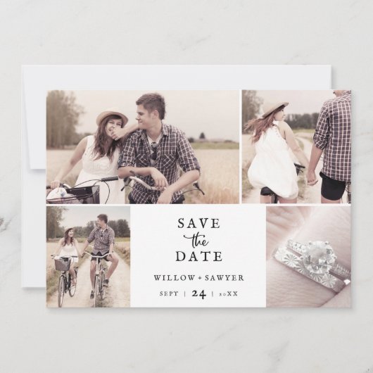 Save The Date Rustic Script 4 Photo Collage Enregistrer La Date (Devant)