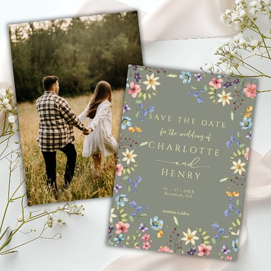 Save The Date Rustic Simple Fleur sauvage Sage Mariage photo