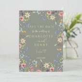 Save The Date Rustic Simple Fleur sauvage Sage Mariage photo (Debout devant)