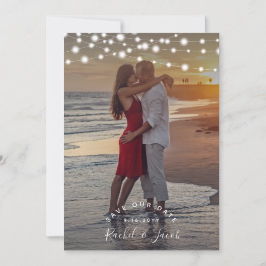 Save The Date Rustic String Lumières Mariage Enregistrer la date (Devant)