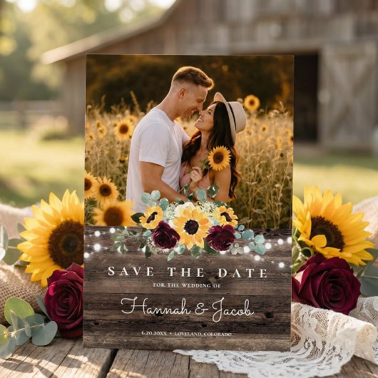 Save The Date Rustic Sunflower Roses Wedding