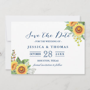 Save The Date Rustic Sunflowers Marine Blue Wedding Enregistrer 