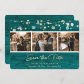 Save The Date Rustic Turquoise Bois Mariage 3 Photo Enregistrer (Devant / Derrière)