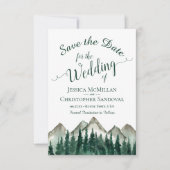 Save The Date Rustic Watercolor Mountains & Pine Mariage (Devant)