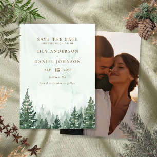 Save The Date Rustic Watercolor Pine Tree Forest Mariage photo