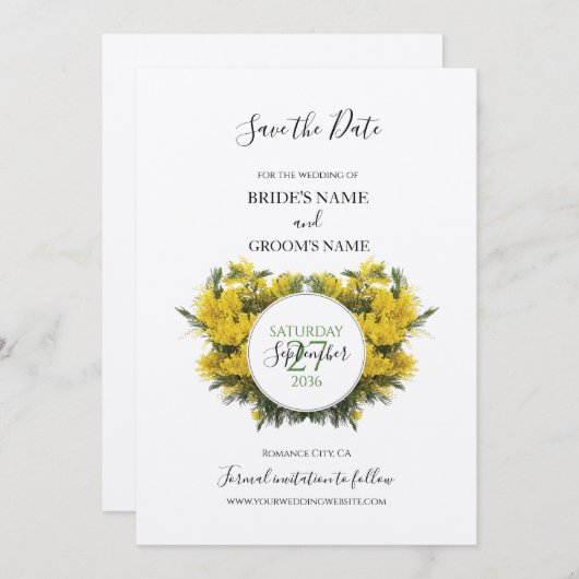 Save The Date Rustic Wattle Acacia Mariage Enregistrer La Date (Devant / Derrière)