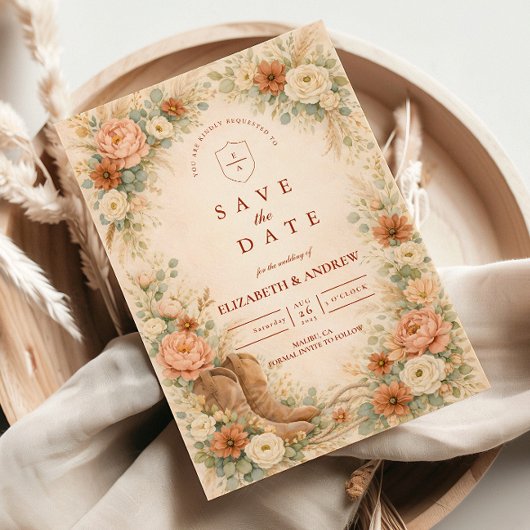 Save The Date Rustic Western Floral Arch Wedding