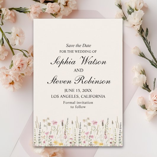 Save The Date Rustic Wildflower Wedding in Beige Tones