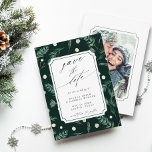 Save The Date Rustic Winter Greenery Photo Mariage<br><div class="desc">Ce mariage enregistrer l'invitation de la date comprend vos détails de l'événement en lettrage vert chic avec un cadre de billet sur un arrière - plan motif de verdure d'hiver aquarelle et une photo au dos. Pour une personnalisation plus avancée de cette conception, cliquez sur le BOUTON OUTIL DESIGN BLEU...</div>