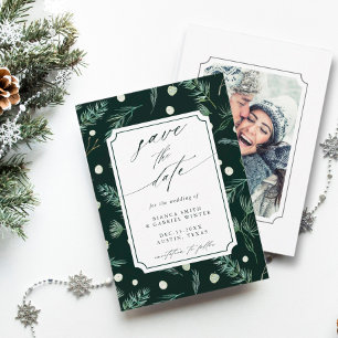 Save The Date Rustic Winter Greenery Photo Mariage