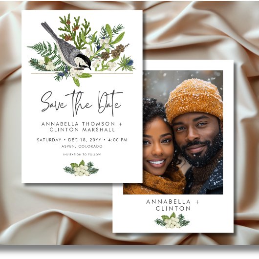 Save The Date Rustic Winter Nature & Pine Photo Mariage