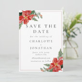 Save The Date Rustic Winter Poinsettia Red Christmas Wedding (Debout devant)