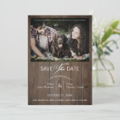 Save The Date Rustic Wood Chien Photo Mariage Whimsical Typograp (Debout devant)
