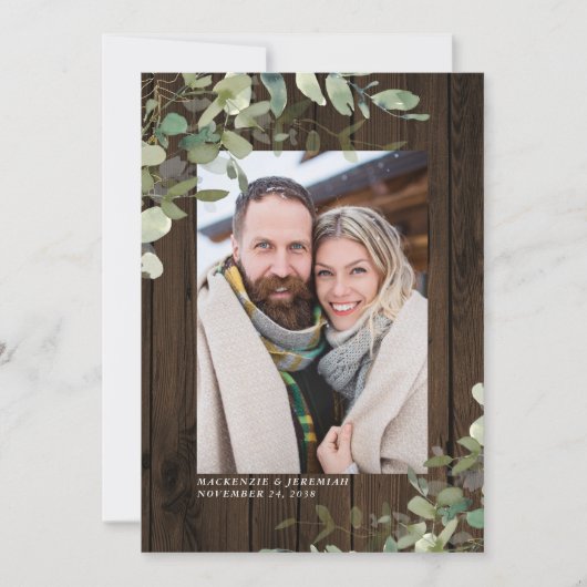 Save The Date Rustic Wood Eucalyptus Mariage Photo Enregistrer l (Devant)