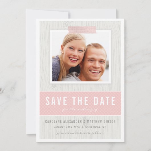 Save The Date Rustic Wood Grain Motif rose Photo Enregistrer la (Devant)