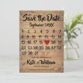 Save The Date Rustic Wood Love Heart Calendar Enregistrer la dat (Debout devant)