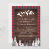 Save The Date Rustic Wood Red Buffalo Plaid Mountain Wedding (Devant)