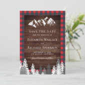Save The Date Rustic Wood Red Buffalo Plaid Mountain Wedding (Debout devant)
