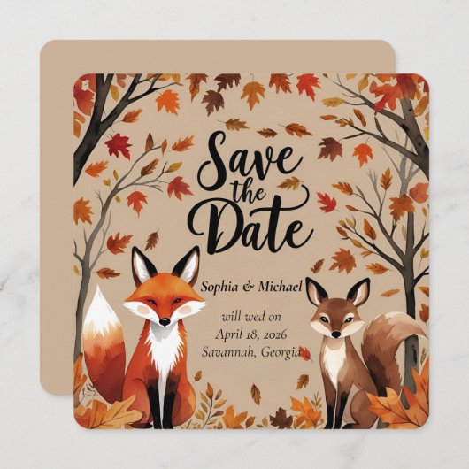 Save The Date Rustic Woodland Fox automne Enregistrer la date Ma (Devant / Derrière)