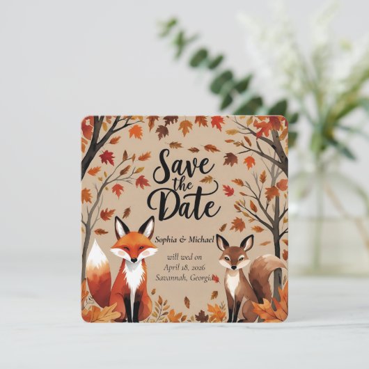 Save The Date Rustic Woodland Fox automne Enregistrer la date Ma (Debout devant)