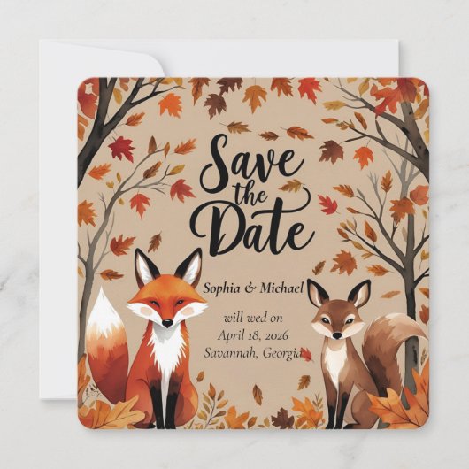 Save The Date Rustic Woodland Fox automne Enregistrer la date Ma (Devant)