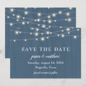 Save the Date Rustieke boerderij Blauwe String Lig (Voorkant / Achterkant)